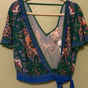 FLYING TOMATO CROP TIE FRONT FLORAL TOP BLOUSE S